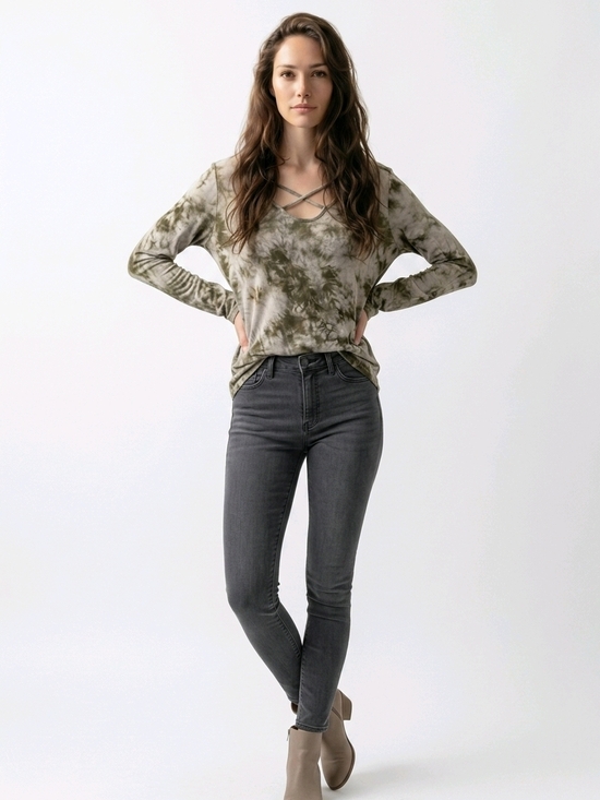 Ginger G Tops - Ginger G Green tye dye long sleeve criss cross top Size Medium